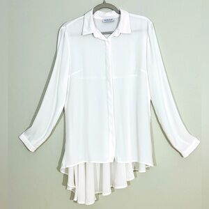 *BSB Collection white flowy high-low button blouse L